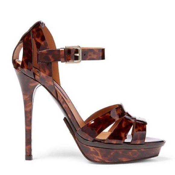 Ralph Lauren Collection Jenica Patent Leather Tortoise Shell Stiletto Sandal - Picture 8 of 16